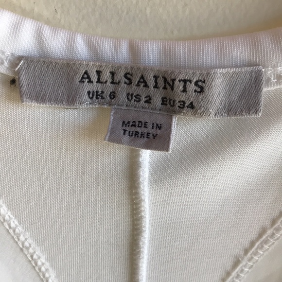 All Saints sz 4 tank white knit with sheer silk raw edge trim at neck hem arm op - Picture 2 of 8